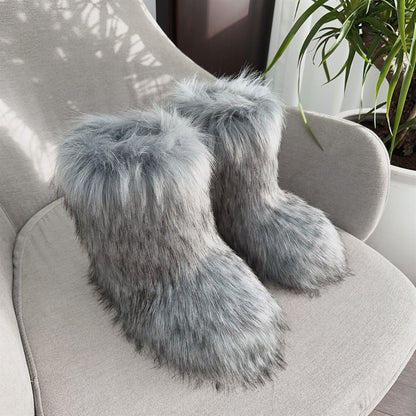 Raccoon Fur Plush Snow Boots - Warm Winter Footwear - Jatanele