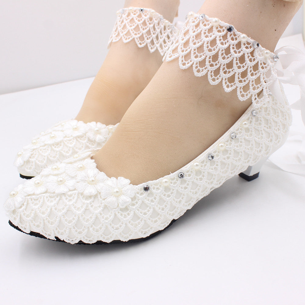 Lace-Up White Wedding High Heels – Plus Size Bridal Shoes - Jatanele