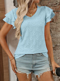 Eyelet V-Neck Ruffled Cap Sleeve Top - Jatanele