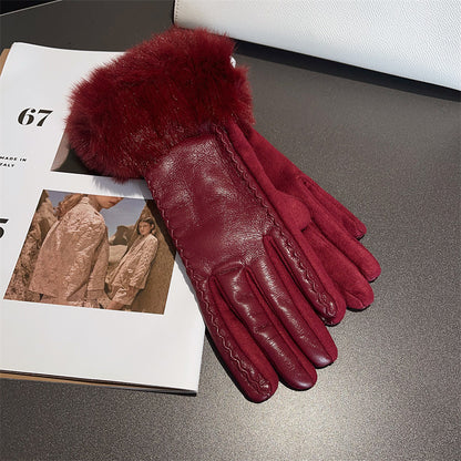 Elegant PU Leather Stitching Suede Gloves - Free Size in Multiple Colors - Jatanele