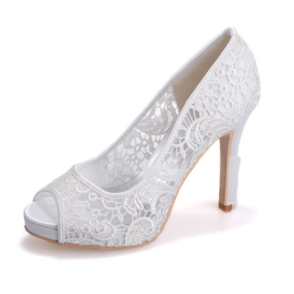 New White Lace Wedding Shoes - Jatanele