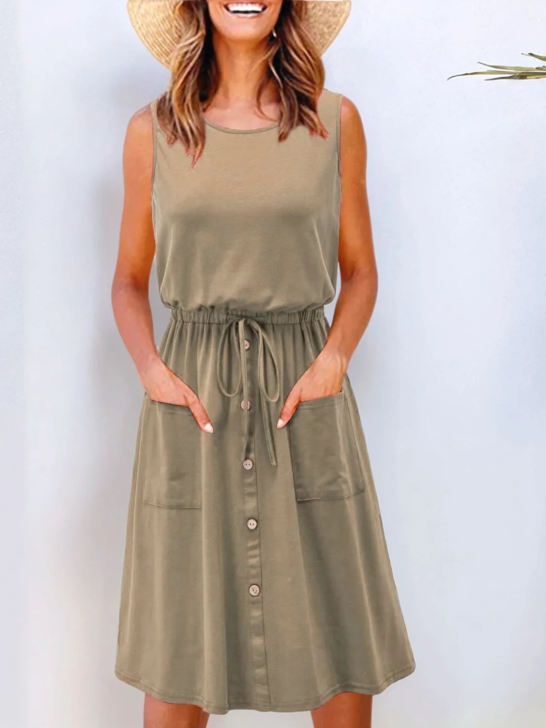 Full Size Round Neck Sleeveless Tank Dress Plus Size - Jatanele