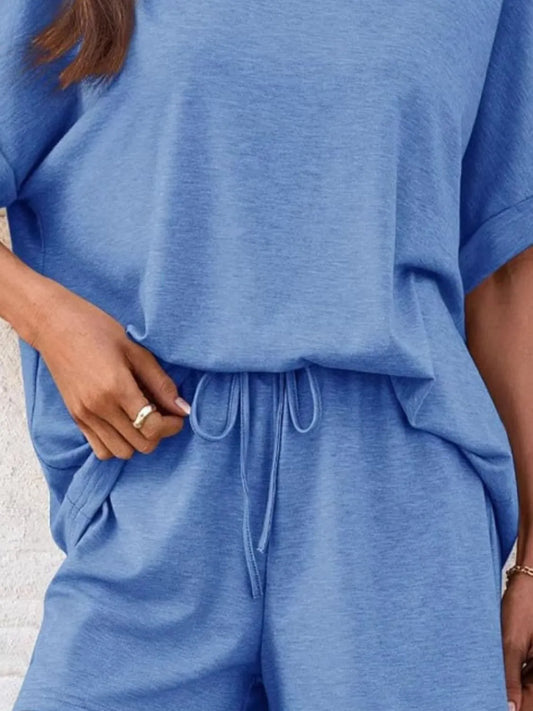 Round Neck Short Sleeve Top and Shorts Set - Jatanele