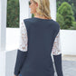Waffle-Knit Lace Round Neck Long Sleeve T-Shirt - Jatanele
