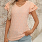 Eyelet V-Neck Ruffled Cap Sleeve Top - Jatanele