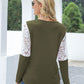 Waffle-Knit Lace Round Neck Long Sleeve T-Shirt - Jatanele