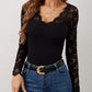 Lace Wavy Hem V-Neck Long Sleeve Top - Jatanele