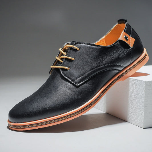 Men's Casual Business Shoes Leather Surface Lace-Up Design - Jatanele