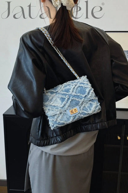 Raw Edge Chic Denim Crossbody Bag Trendsi