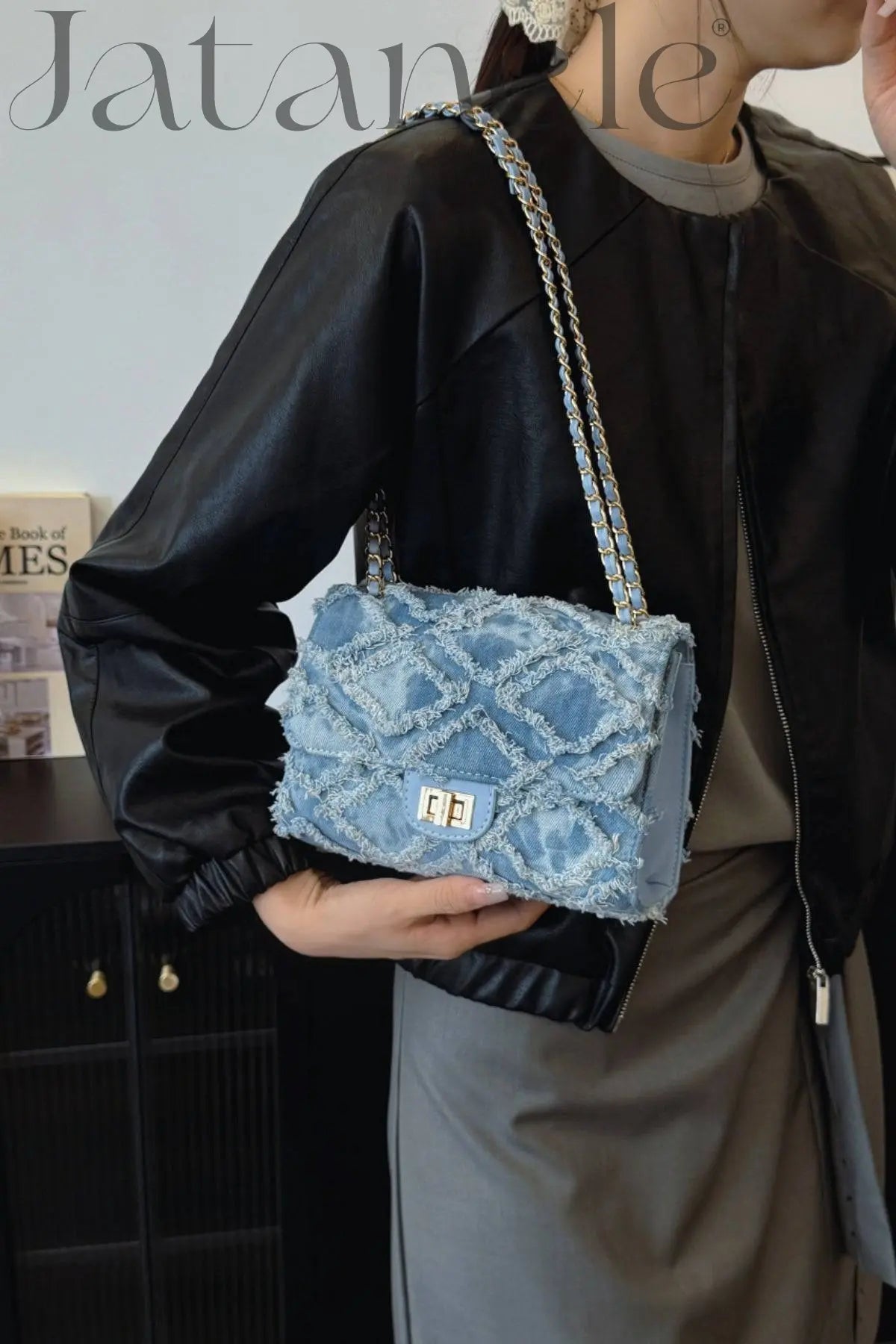 Raw Edge Chic Denim Crossbody Bag Trendsi