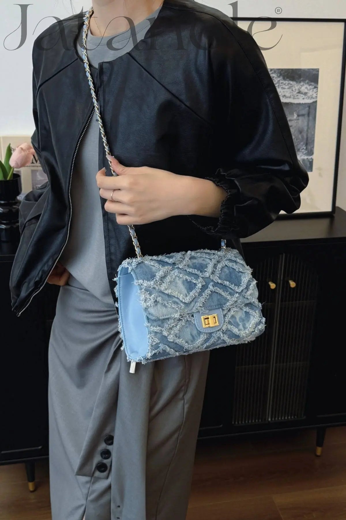 Raw Edge Chic Denim Crossbody Bag Trendsi