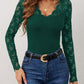 Lace Wavy Hem V-Neck Long Sleeve Top - Jatanele