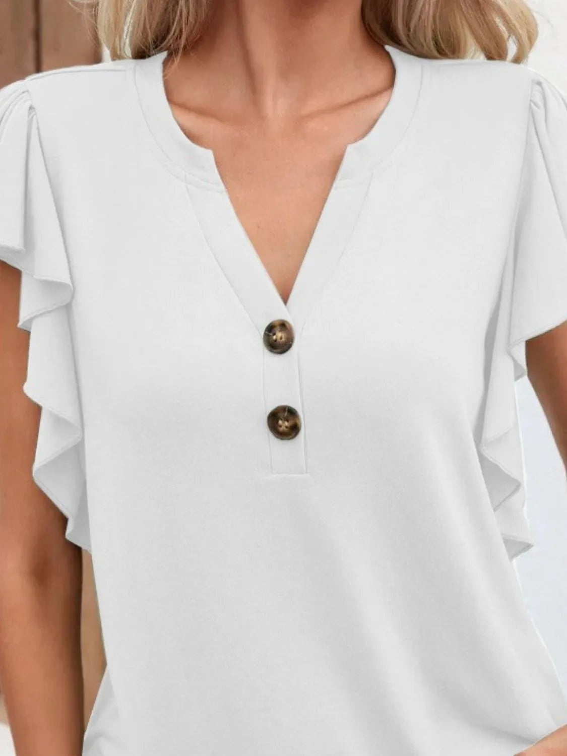 Full Size Ruffled Notched Cap Sleeve Blouse Plus Size - Jatanele