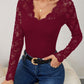 Lace Wavy Hem V-Neck Long Sleeve Top - Jatanele