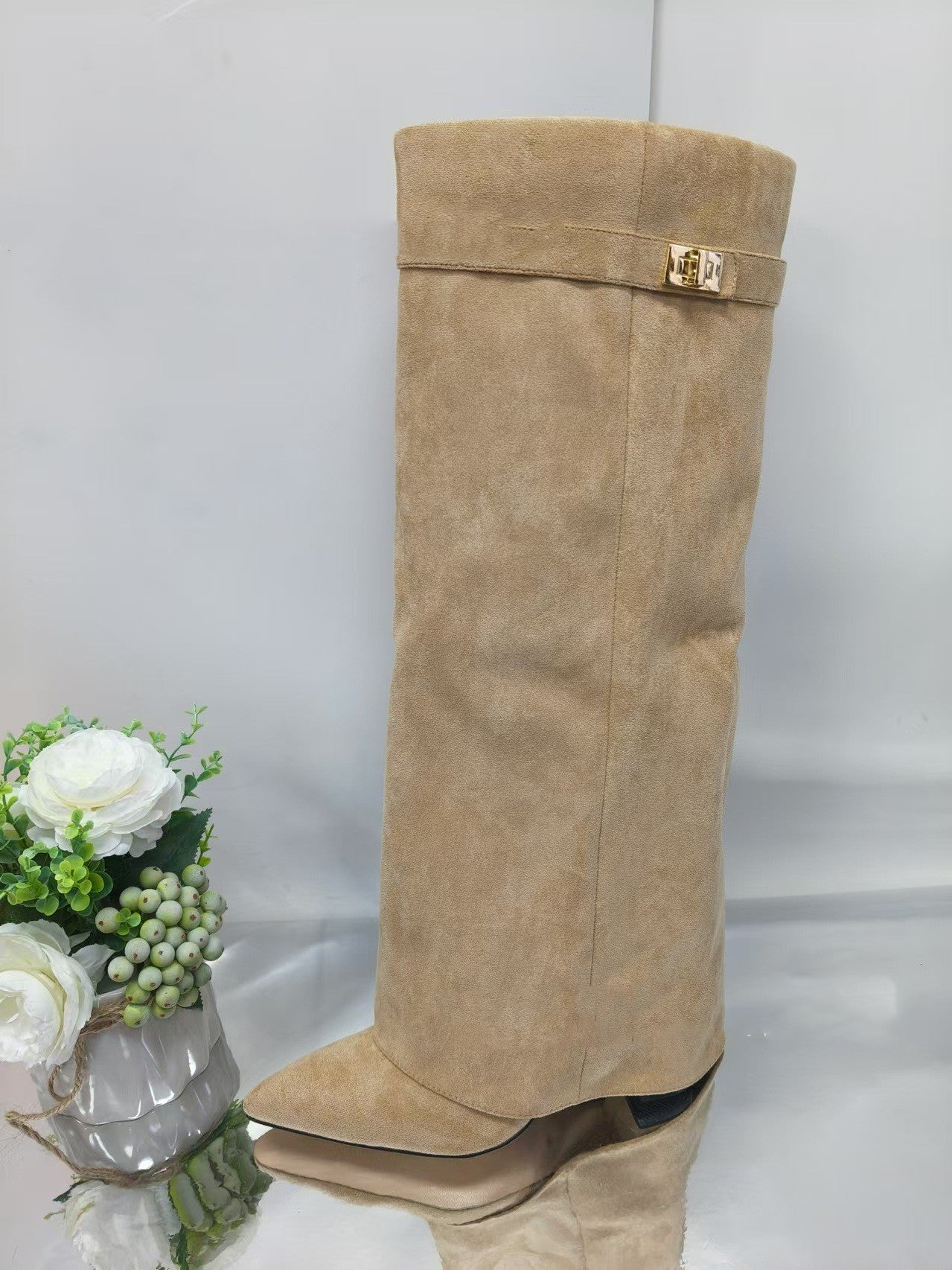 Chic Mid-Calf Knight Boots with Lock Pants Design - Jatanele