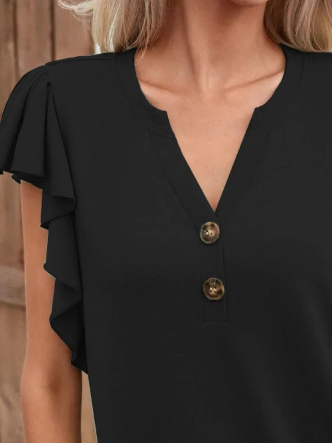 Full Size Ruffled Notched Cap Sleeve Blouse Plus Size - Jatanele