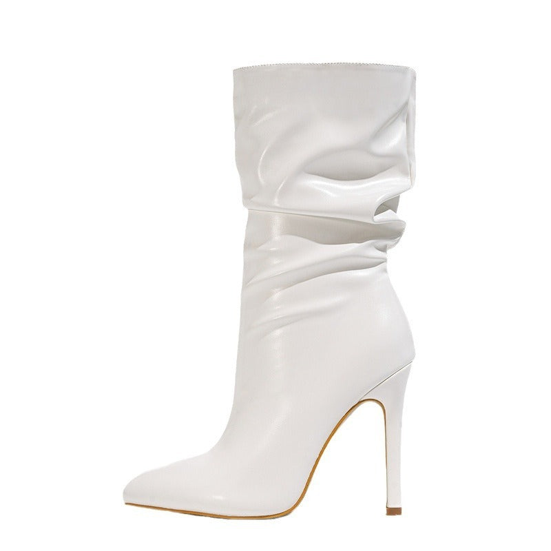 Skinny Stretch Stiletto Heel Pile Style Boots - Jatanele