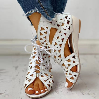 Women's Low Heel Cutout Lace-up Sandals (Multiple Colors & Sizes) - Jatanele