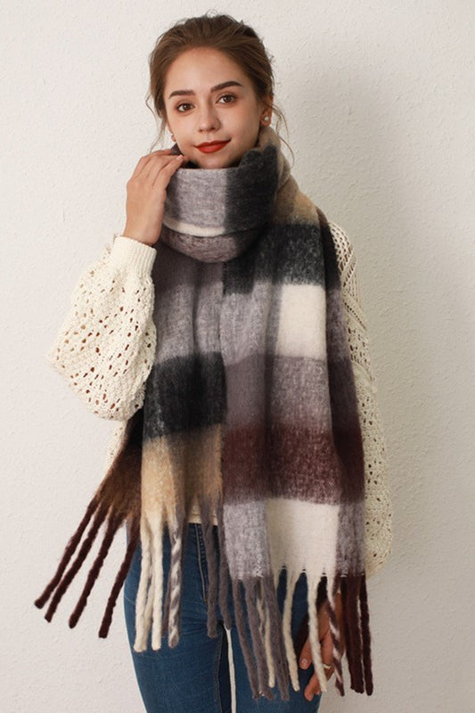 Cozy Chic Plaid Fringe Scarf Trendsi