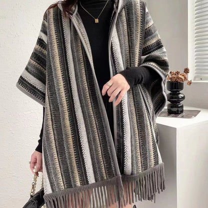 Ethnic-Style Hooded Shawl Cape – Versatile & Cozy - Jatanele