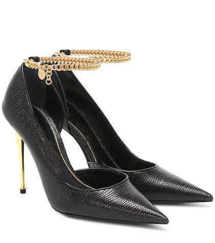 Pointed Padlock Gold Heel Fashion Catwalk High Heels Trendsi