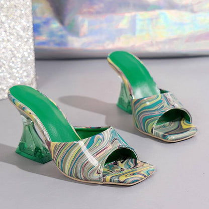 Vibrant Contrast Peep Toe Mid-Heel Sandals – Multicolor & Turquoise Trendsi