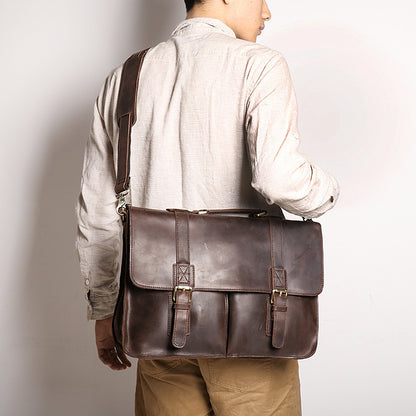 Large Capacity Retro Portable Crazy Horse Leather Briefcase - Jatanele