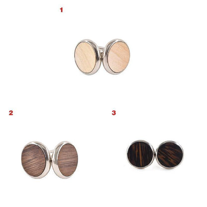 Round Cufflinks Solid Wood American Black Walnut - Classic Design - Jatanele