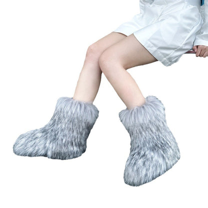 Raccoon Fur Plush Snow Boots - Warm Winter Footwear - Jatanele