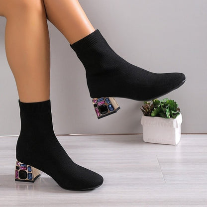 Women’s Flying Woven Square-Toe Booties – Trendy and Comfortable - Jatanele