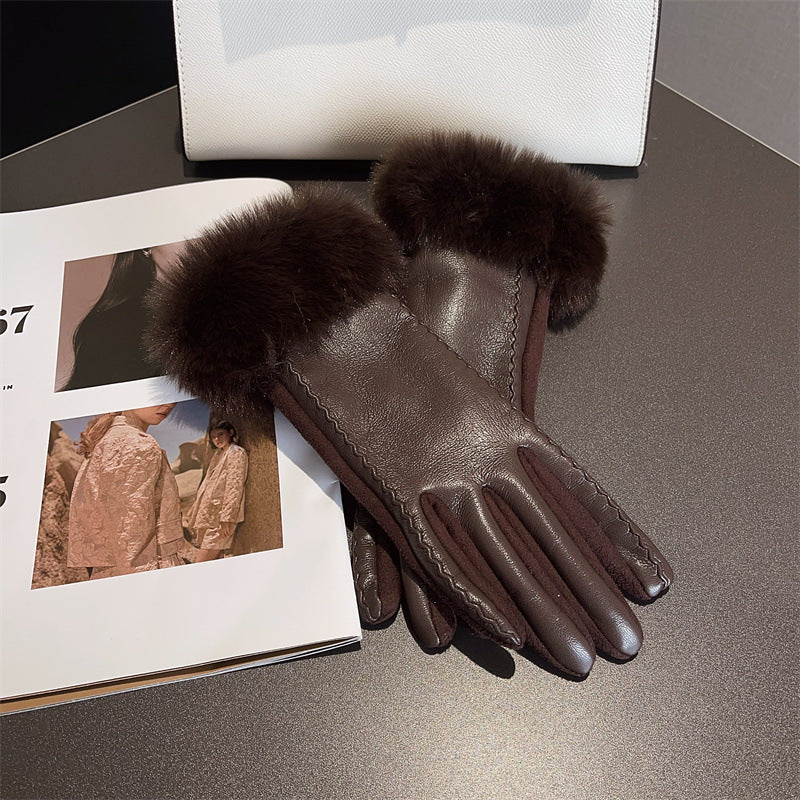 Elegant PU Leather Stitching Suede Gloves - Free Size in Multiple Colors - Jatanele