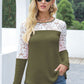 Waffle-Knit Lace Round Neck Long Sleeve T-Shirt - Jatanele