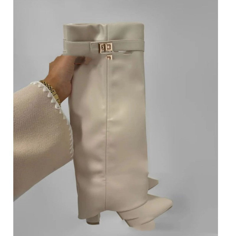 Chic Mid-Calf Knight Boots with Lock Pants Design - Jatanele