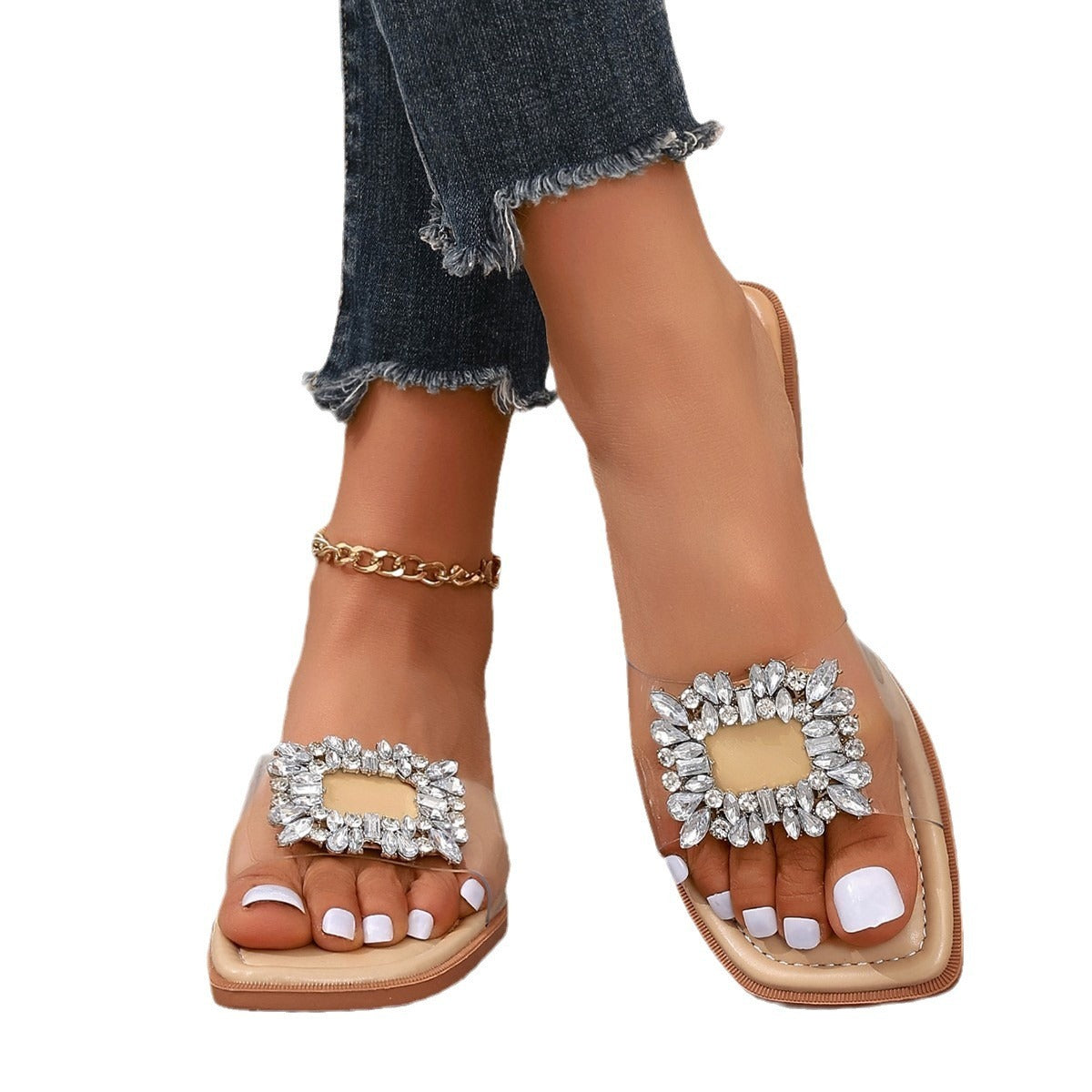 Women's Rhinestone Transparent Heeled Sandals – Glamorous Summer Style - Jatanele