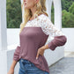 Waffle-Knit Lace Round Neck Long Sleeve T-Shirt - Jatanele