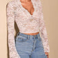 V-Neck Flare Sleeve Lace Top - Jatanele