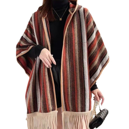 Ethnic-Style Hooded Shawl Cape – Versatile & Cozy - Jatanele