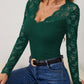 Lace Wavy Hem V-Neck Long Sleeve Top - Jatanele