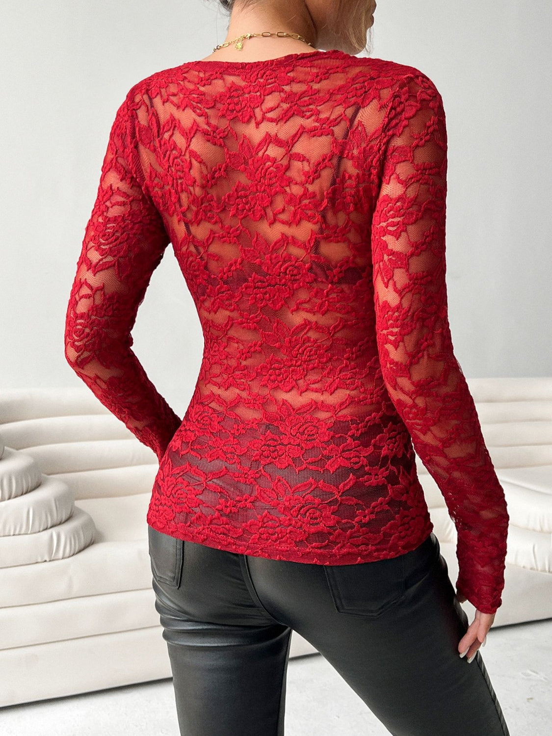 V-Neck Long Sleeve Lace Top - Jatanele