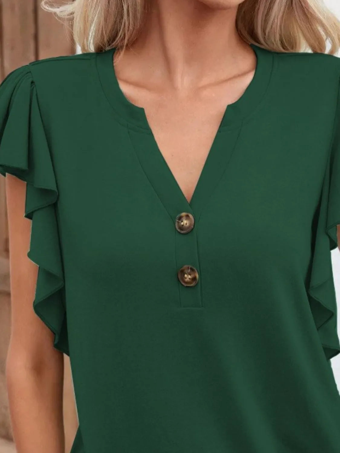 Full Size Ruffled Notched Cap Sleeve Blouse Plus Size - Jatanele