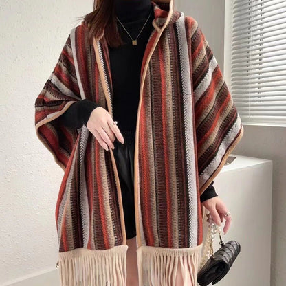 Ethnic-Style Hooded Shawl Cape – Versatile & Cozy - Jatanele