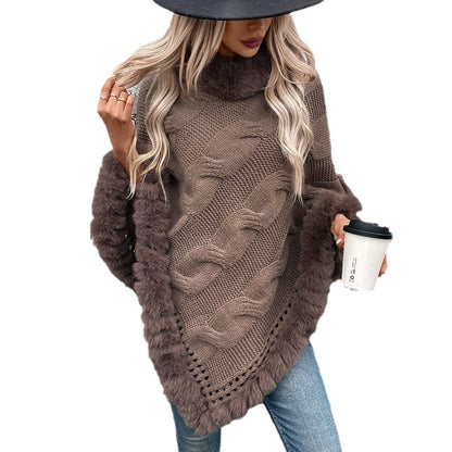 Collar Thick Cable-Knit Pullover Sweater Cloak – Cozy & Stylish - Jatanele