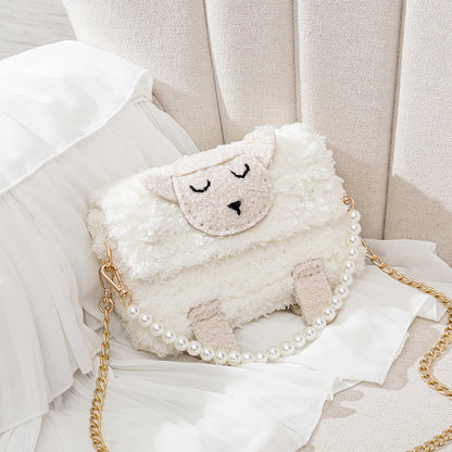 Farm Animal Plush Handbags with Pearl & Gold Chain - Jatanele