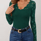 Lace Wavy Hem V-Neck Long Sleeve Top - Jatanele