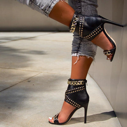 Women's Open-toe High-heeled Sandals with Iron Accents - Jatanele