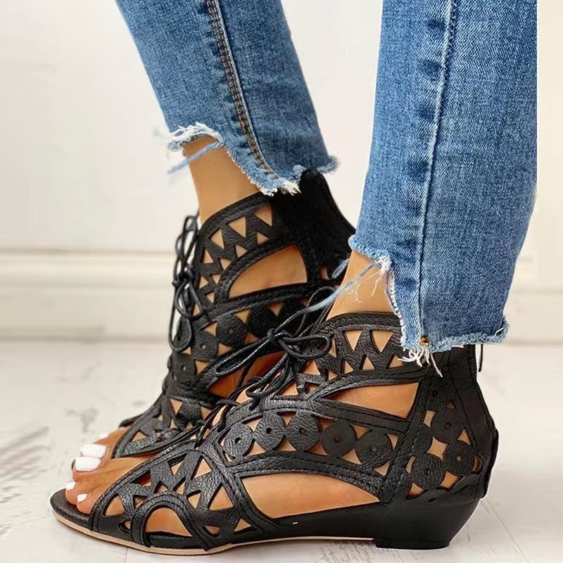 Women's Low Heel Cutout Lace-up Sandals (Multiple Colors & Sizes) - Jatanele