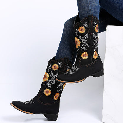 Cowboy Boots with Sunflower Embroidery (Multiple Colors & Sizes) - Jatanele