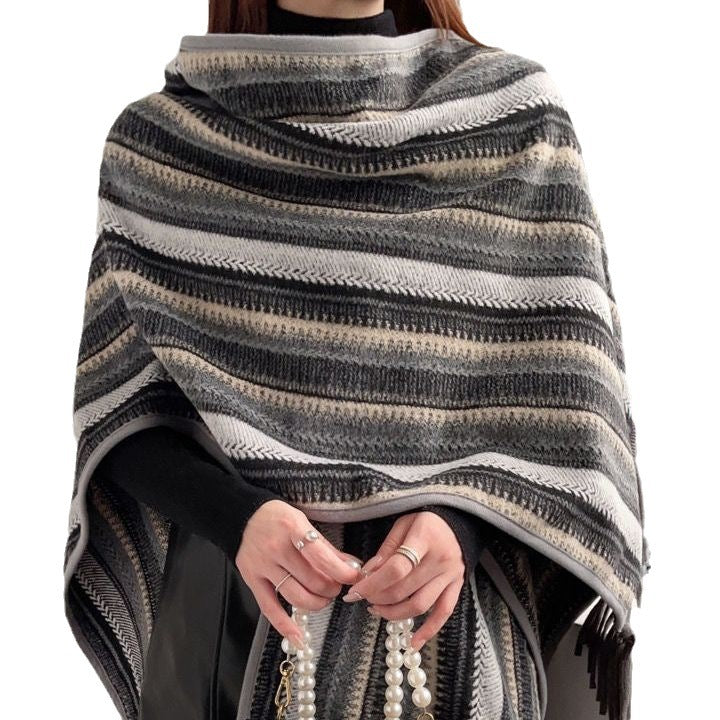 Ethnic-Style Hooded Shawl Cape – Versatile & Cozy - Jatanele