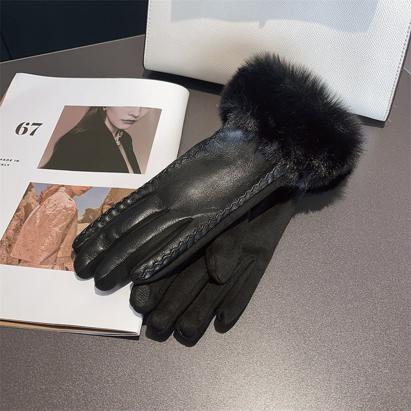 Elegant PU Leather Stitching Suede Gloves - Free Size in Multiple Colors - Jatanele