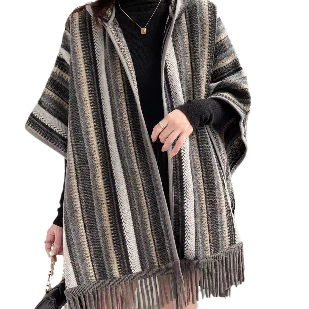 Ethnic-Style Hooded Shawl Cape – Versatile & Cozy - Jatanele